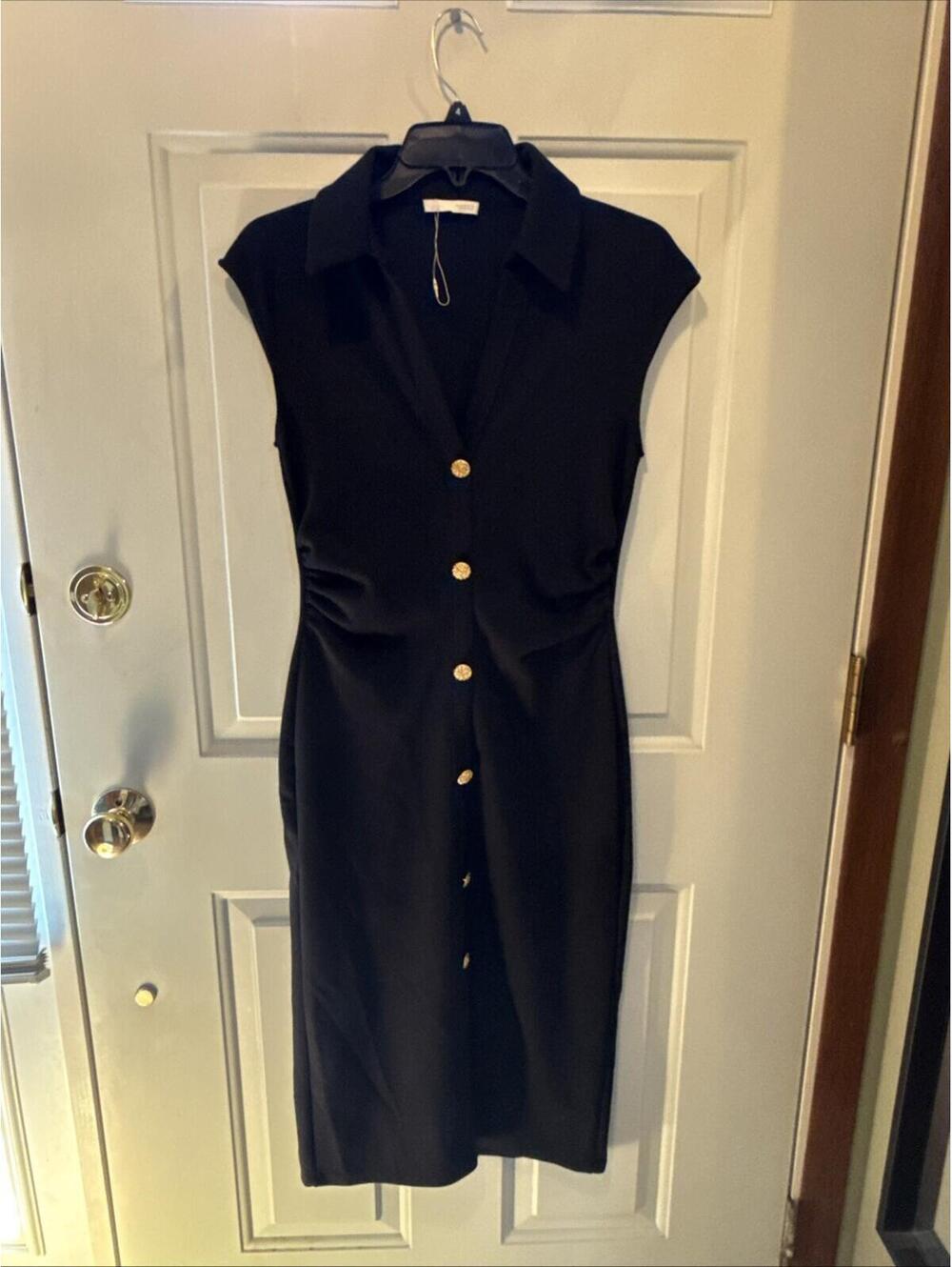 Authentic Zara Black Midi Dress Featuring Elegant Gold-button Detail Size M